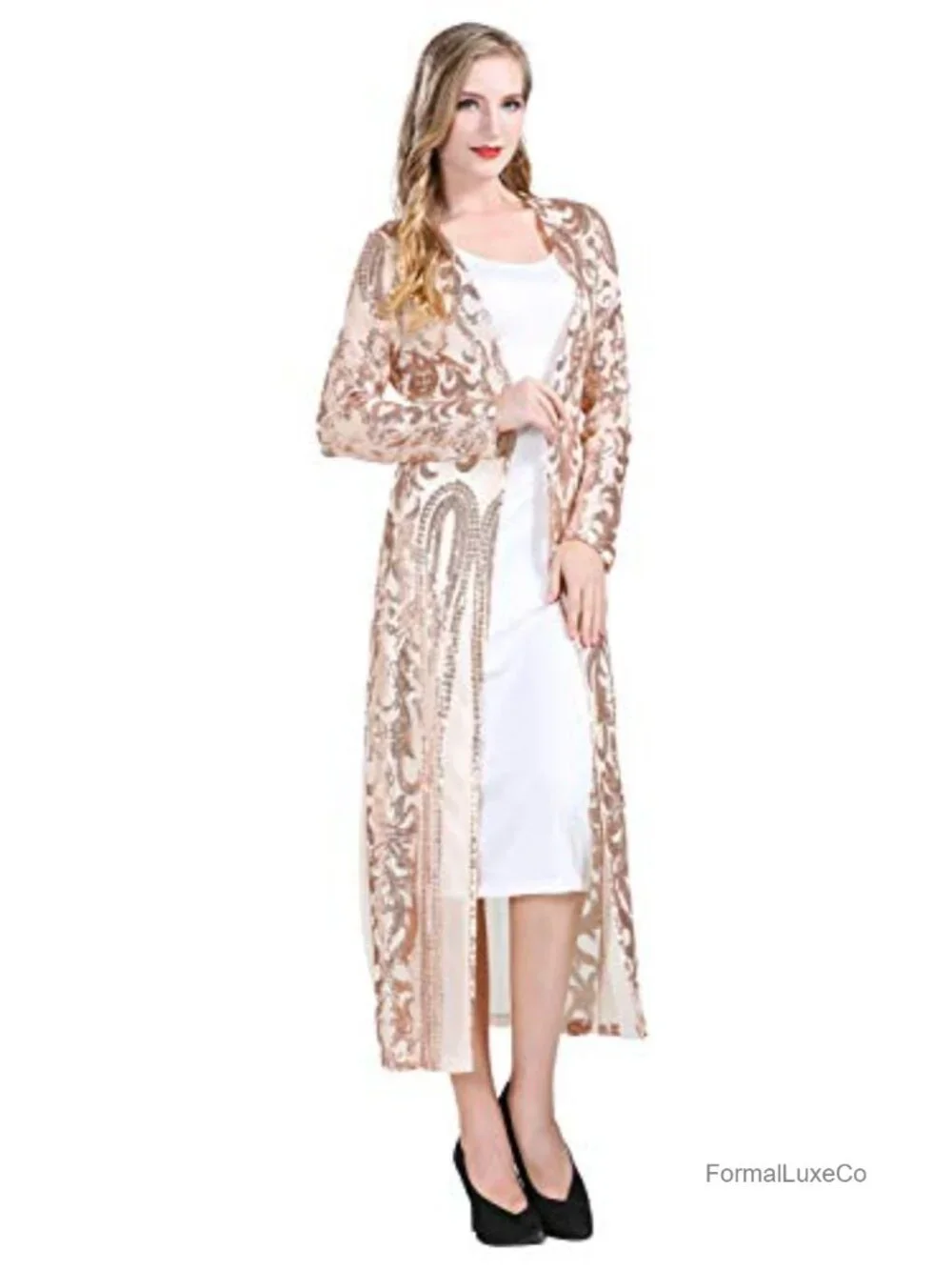 Sequin Cover Up Cardigan 1920s Gatsby Flapper Party Long Sleeve Cardigan Coat